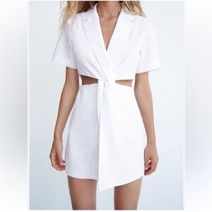 Zara White Mini Dress with Cut-Out Detail